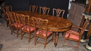 Antique Walnut Dining Table and Chippendale Chair Set