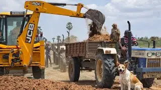 “JCB machine Loading Soil into an Arjun 555 tractor Trolley | JCB working video 