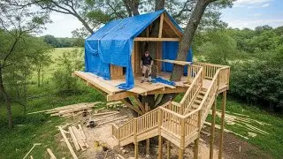 Man Builds a Treehouse Shelter to Protect an Old Woman in the Frozen Wilderness