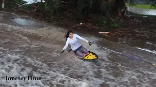 Flooded Street Kneeboarding and Waterskiing!!!