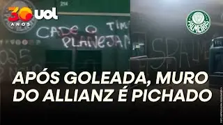 MUROS DO ALLIANZ PARQUE S&Atilde;O PICHADOS COM QUESTIONAMENTO A ABEL FERREIRA E ATAQUE A LEILA PEREIRA