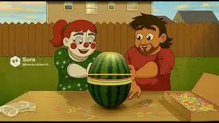 Me and circus baby. Rubber band watermelon 