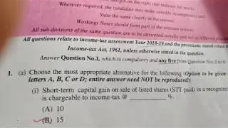 ICMAI Inter December 2018 Direct tax Question paper, Objective Type questions, Solution