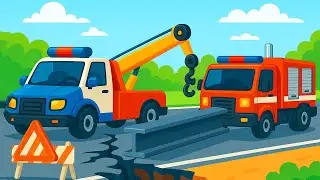 Crane Clears Road Damage! Police Car maintains security in the city | Police Vehicles Cartoon