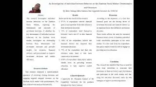 An Investigation of Individual Investor Behavior on the Zambian Stock Market Determinants and Outcom