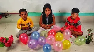 Girl&Boys Indoors fun playing with printed balloon & learn colors for kids by kids