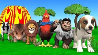 Paint & Animals Mammoth,Gorilla,Lion,Duck,Cow,Panda Fountain Crossing Transformation Animal Cartoon