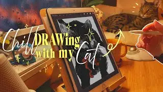 3-HOUR 🌷 Draw With Me & My Cat 🐈&zwj;⬛ | Black Cat・Calico Cat | Lo-Fi bgm | Pomodoro 50-10 | Procreate