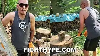 OLD SCHOOL WOOD CHOPPING WORKOUT DEMONSTRATION BY FORMER CHAMP CALEB TRUAX: 