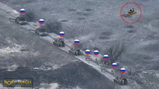 How Ukrainian Forces FPV Drones Destroy Russian convoy of armored personnel carriers and infantry