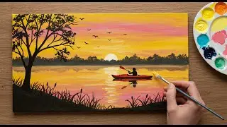 Sunset Kayak Adventure 🌅🚣 Acrylic Painting Tutorial for Beginners