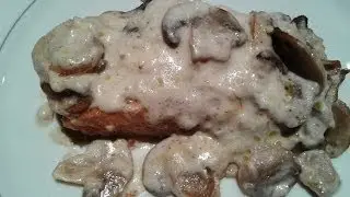 SALMÓN CON NATA Y CHAMPIÑONES. RECETAS DE COCINA. COCINA FACIL.