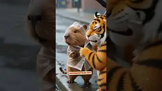 The best friend protecting his capybara from the rain 🥹