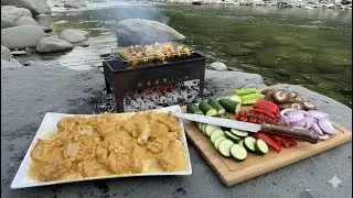 How to Make Chicken Gyros on an Open Fire | Primitive Bushcraft Cooking ASMR