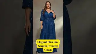 Elegant Plus Size Sequin Evening Gown V-Neck Pleated Party Prom Dress