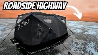24 Hour!!! ((ROADSIDE HIGHWAY)) Ice Camping For Big Aggressive Walleye!!!