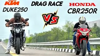DUKE 250 vs CBR 250 R DRAG RACE IN THIS VIDEO AND TOP SPEED TEST