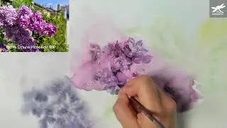 Part 1. Сирень акварелью без карандаша. Watercolor lilac without a pencil.