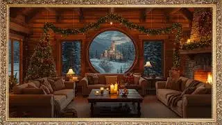 Relaxing Cozy Cabin at Christmas ❄️ Fireplace & Snow