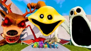 ALL MONSTERS Big & Small Cars Downhill Madness with HUNGRY WORM EATER & 99 NIGHT EATER| BeamNG.drive