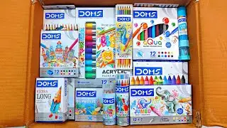 Unboxing Latest DOMS Stationery 📚, Acrylic Marker, Wax Crayons, Colour Pencil, Erasner, Oil Pastels