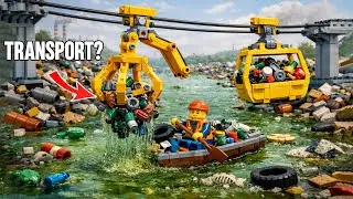 LEGO-конвейерная фуникулерная для перевозки мусора &mdash; очистка загрязненной реки