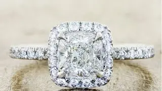 Classic 1.5ct Cushion Cut Diamond Halo Platinum Engagement Ring - Janie
