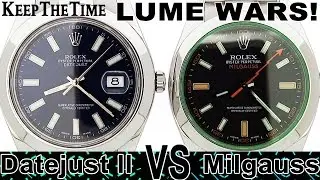 LUME WARS #9 | Rolex Datejust II VS Milgauss Green Crystal (Chromalight)