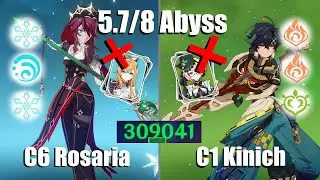 C6 Rosaria (no Escoffier or Shenhe) and Kinich burning (no Emelie) | 5.7/5.8 Abyss (Genshin)