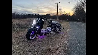 Honda Ruckus GY6 175cc Dorbyworks 12&rdquo; stretch kit install Part 7 of the build Custom Purple Minion!