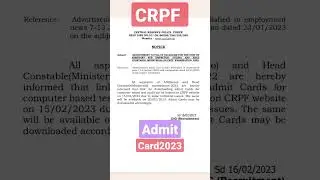 Crpf Admit card 2023##Admit card release##