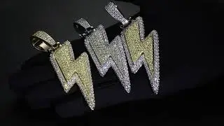 Large Iced Lightning Bolt Pendant 14K Gold