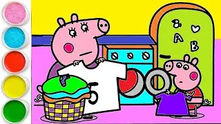 How to Draw and Color Mummy Pig  Washing machine 🧺🐷 | Drawing for Kids