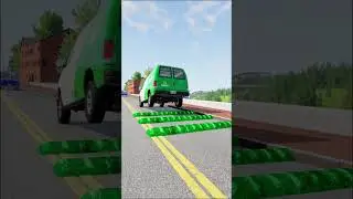 car, van and oil truck vs Speed Bumps #short #beamng #beamngdrive #trucksvs