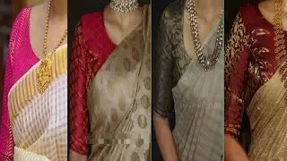 cream colour saree with contrast designer blouse collection...