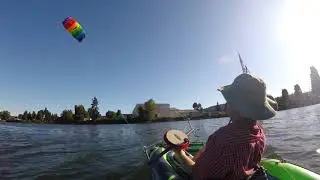 Nice Evening Kite Powered River Sailing In Seattle WA -  K1 Kayaking Boat 1.8m Kite - 15 m Lines