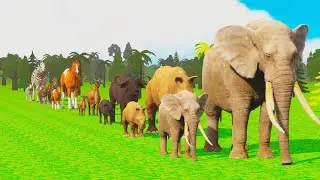 Long Slide Run Game With Cow Elephant Gorilla Hippopotamus Tiger - 3d Animal Game - Funny 3d Animals