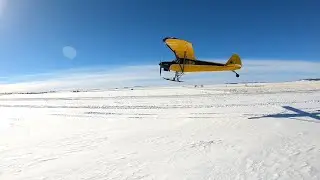 A Javron Super Cub enjoys 'Ski In-Ski Out' accomodations on Runway 17 at the Calhan Colorado Airport