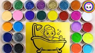 Colored Sand Painting Bathing Baby In Bathtub || Baby Sand Art For Kids And Toddlers