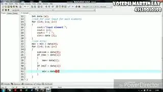 C++ program to calculate the average, lowest value, and highest value of a one-dimensional array