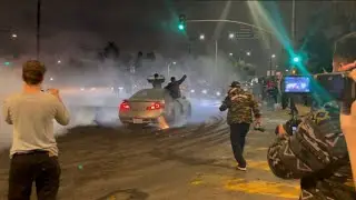 CRAZY STREET DRIFTING AT A TAKEOVER!!! G35 GOES NUTS AND DRIFTS ON RIMS!! SPECTATOR GETS SMACKED! 😳