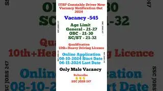 ITBP Constable Driver New Vacancy Notification Out, ITBP Constable vacancy Out 2024