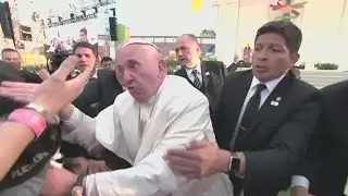 Pope Francis caught on camera shouting at Mexico crowd for making him fall over