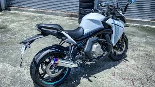 Full exhaust system on a 2021 CF Moto GT400