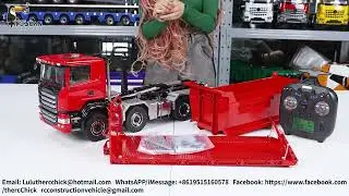 INSANE 1/14 8x8 RC Hydraulic Roll-Off Dump Truck with U-Shape High Bucket + Timber Flatbed, Original