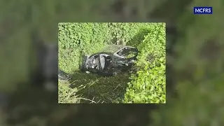 Vehicle lands 20+ feet down ravine after head-on collision in Bethesda
