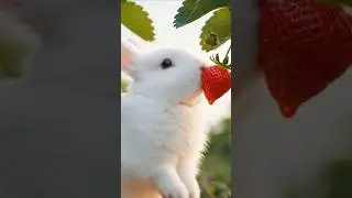 Rabbit Eating Strawberry From Tree | Ultra Realistic Animal Video #viral @MrBeast