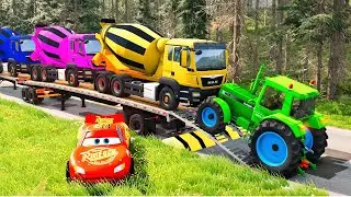 Flatbed Truck Mcqueen | Transportation with Truck - Pothole vs Car #1 - BeamNG.Drive