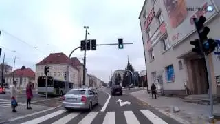 Olsztyn. Przejazd ul. Obiegową, Żołnierską, Kościuszki do dworca PKP/PKS