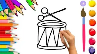 How To Draw cute Drum Drawing, Painting & Coloring For Kids and Toddlers_🌈🎨